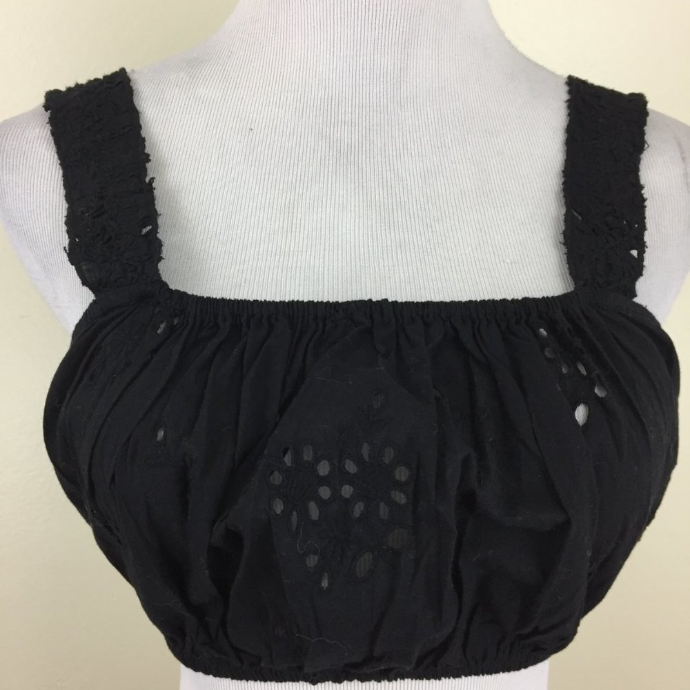 ZARA Trafaluc Loose Fit Black Eyelet Perforated Bralette Crop Top - Picture 5 of 7